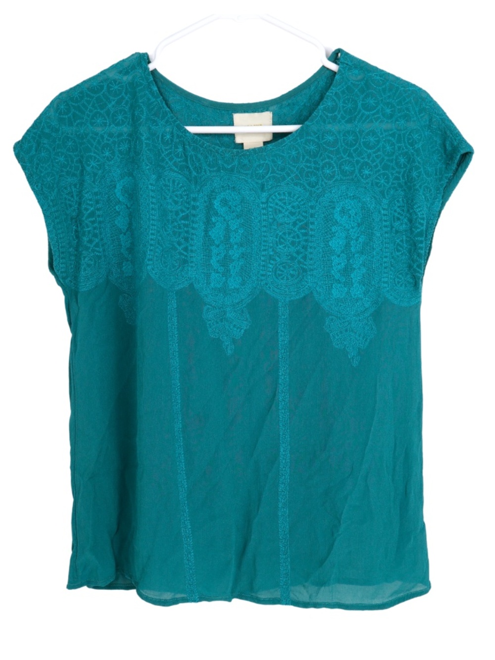 Maeve Anthropologie Teal Lace Sheer Blouse Women’s Small Boho Embroidered Top